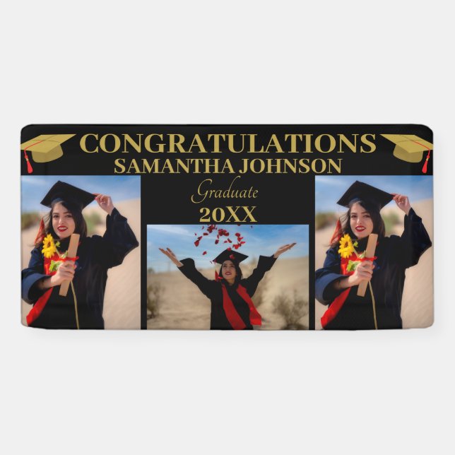 Photo Collage Gold Texte Gradué Bannière noire (Horizontal)