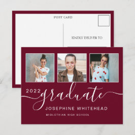 Photo Collage Graduation Minimal Burgundy Postkarte