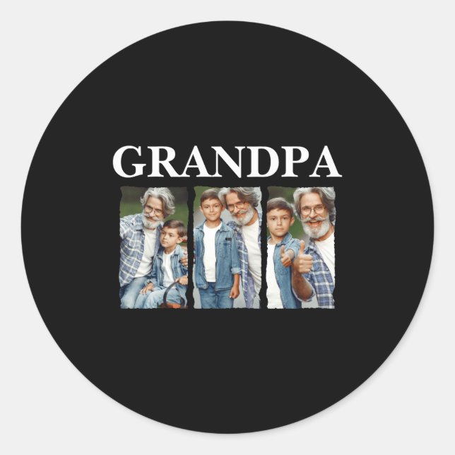 Photo Collage Grandpa D Gift  Runder Aufkleber (Vorderseite)