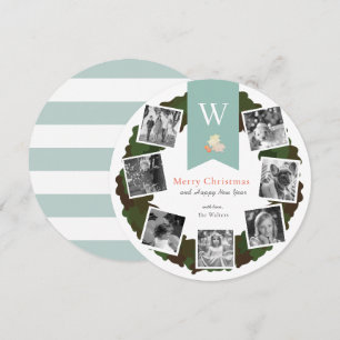 Photo Collage Green Wreath Carte de vacances blanc
