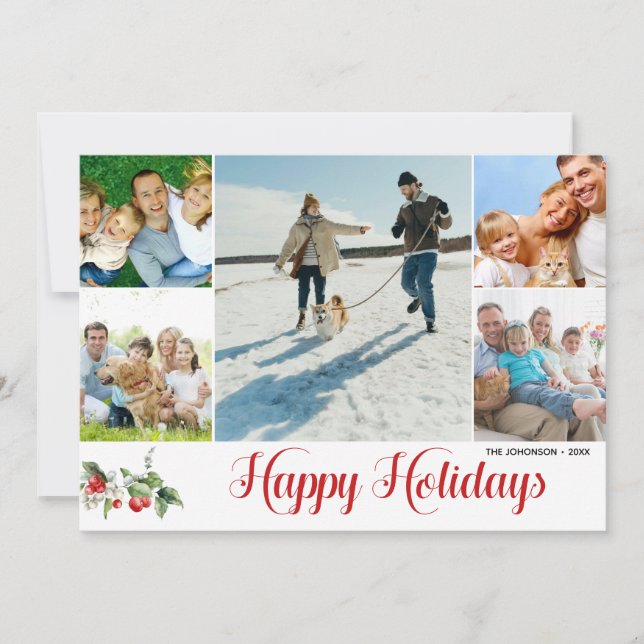 Photo Collage Handwritten Happy Holidays Einladung (Vorderseite)