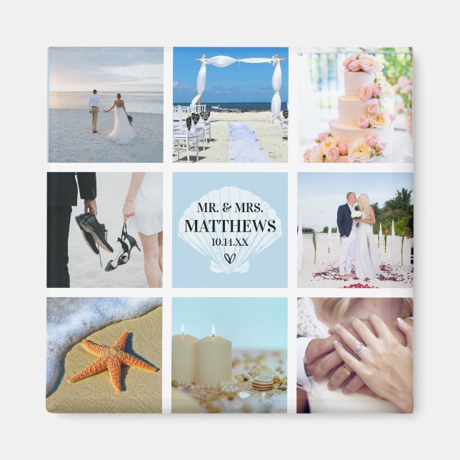 Photo Collage Magnet Wedding Favor Seashell (Devant)