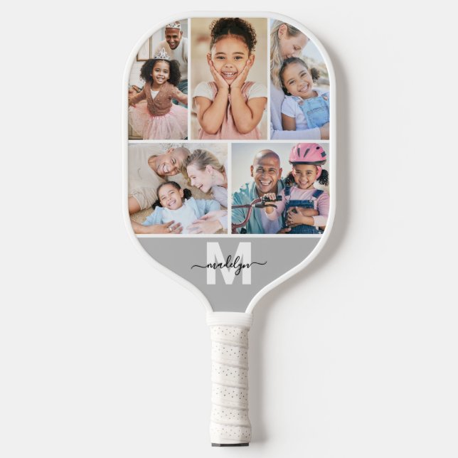 Photo Collage Monogram Picture Pickleball Schläger (Vorderseite)
