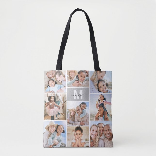 Photo Collage Monogram Picture Tasche (Vorderseite)