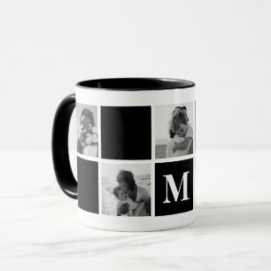 Photo Collage Monogramme Mug noir et blanc