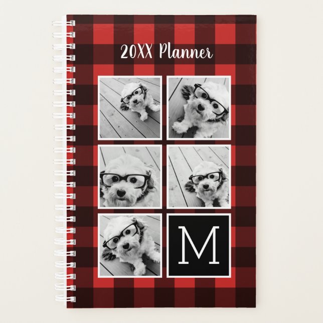 Photo Collage - Monogramme Rouge Buffle Noir Plaid (Devant)