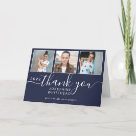 Photo Collage Navy Blue Graduation 2022 Thank You Dankeskarte