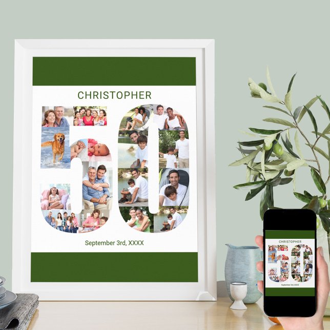 Photo Collage Number 50 Personalized 50th Birthday Poster (Von Creator hochgeladen)