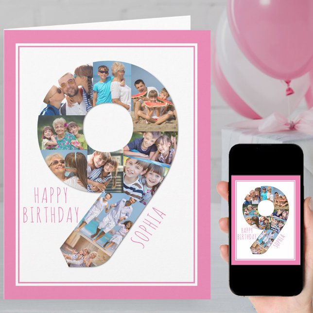 Photo Collage Numéro 9 Carte de 9e anniversaire de (Créateur téléchargé)