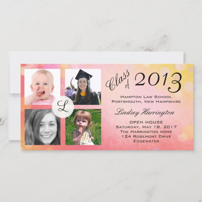 Photo Collage Pink Girl Graduation Faire-part (Devant)