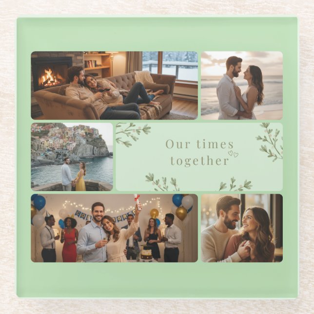 Photo collage with 6 photos and custom Sage Green Glasuntersetzer (Vorderseite)