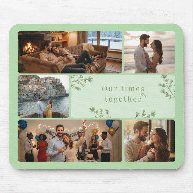 Photo collage with 6 photos and custom Sage Green Mousepad (Vorne)