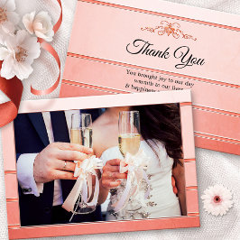 Photo Coral rose rayé Mariage Carte de remerciemen