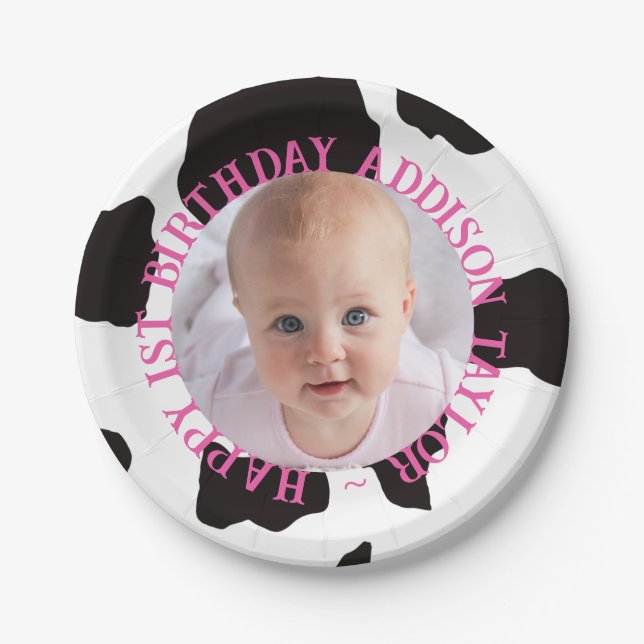 Photo Cow Print Birthday Pappteller (Vorderseite)