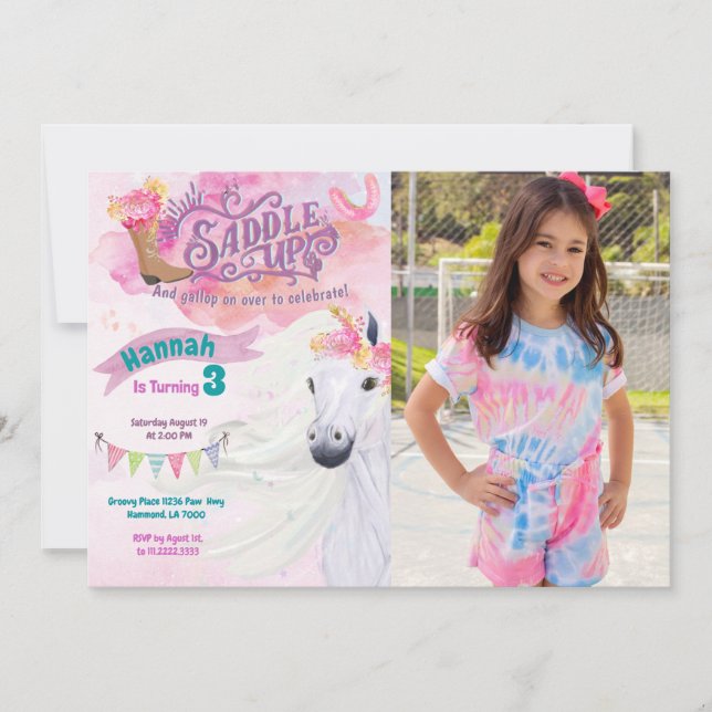 Photo Cowgirl Anniversaire Invitation Cheval Invit (Devant)