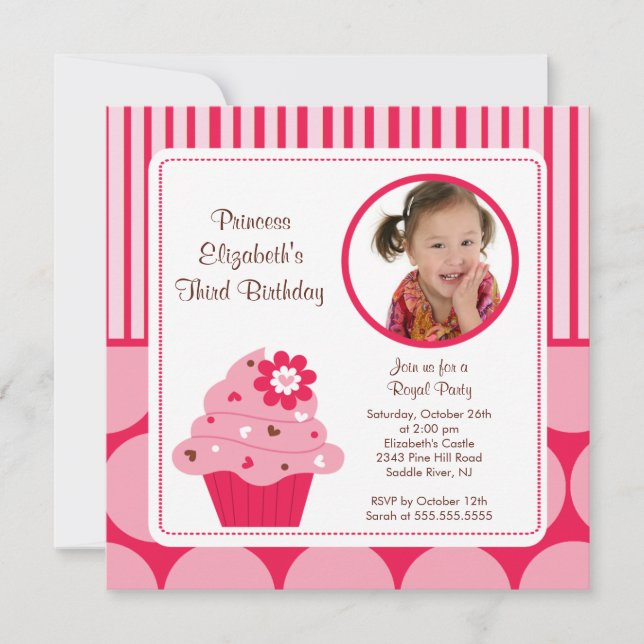 Photo Cupcake Invitation Anniversaire Dots de fleu (Devant)