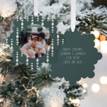 Photo Custom Personalized Christmas Ornament Karte<br><div class="desc">Add your own photo and text to this customizable hanging ornament card.. ideal for Christmas or any other event / occasion .. personalized to suit your requirements .. designed in a modern green pattern with a place for your photograph and your greeting to the back. hanging ornament cards from Ricaso...</div>