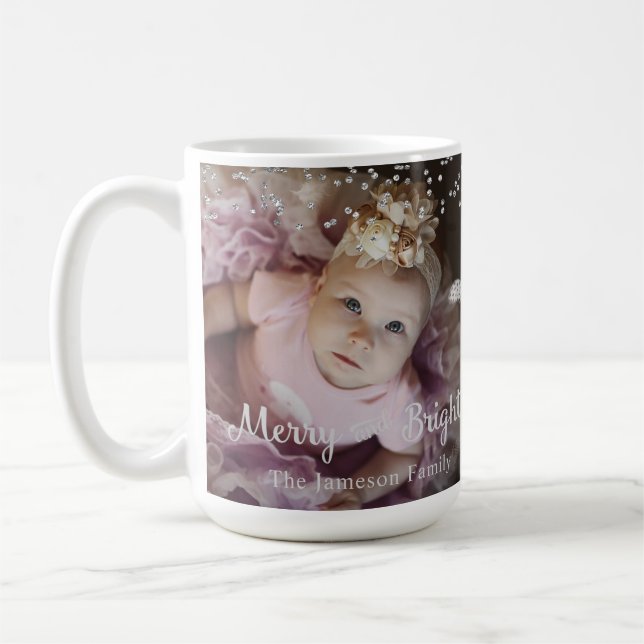 Photo Customized Christmas Silver Dots Frame Kaffeetasse (Links)