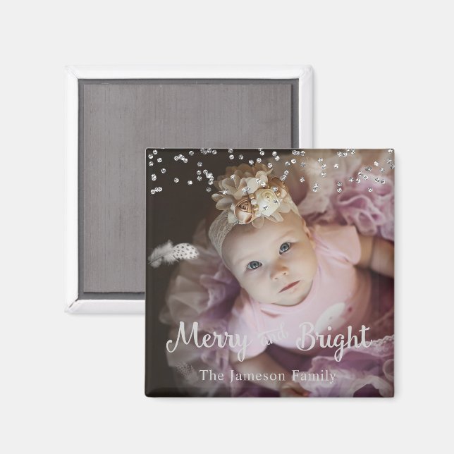 Photo Customized Christmas Silver Dots Frame Magnet (Vorderseite/Rückseite)
