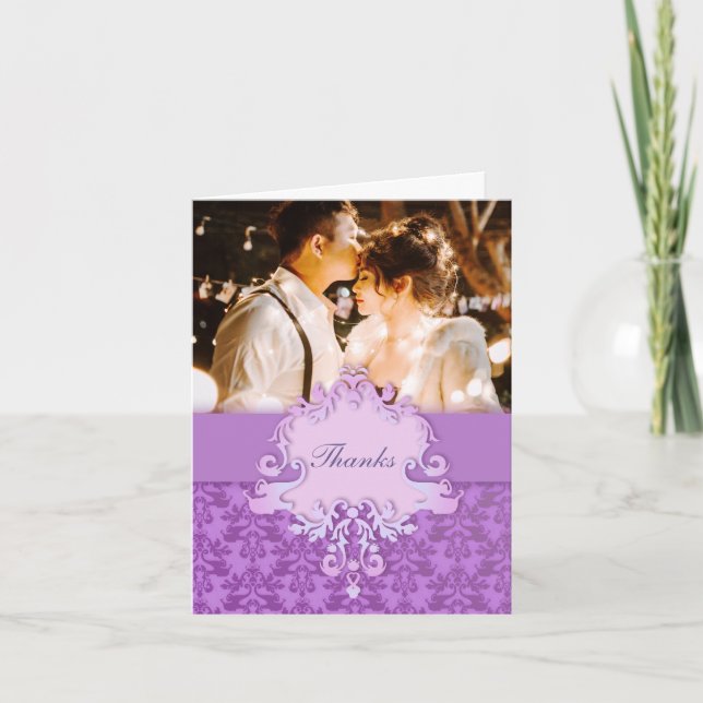 Photo damask elephant wedding lillac "Thanks" card Dankeskarte (Vorderseite)
