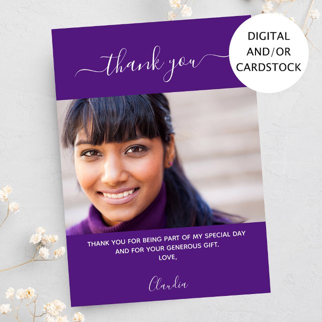Photo d'anniversaire carte de remerciements violet (Créateur téléchargé)