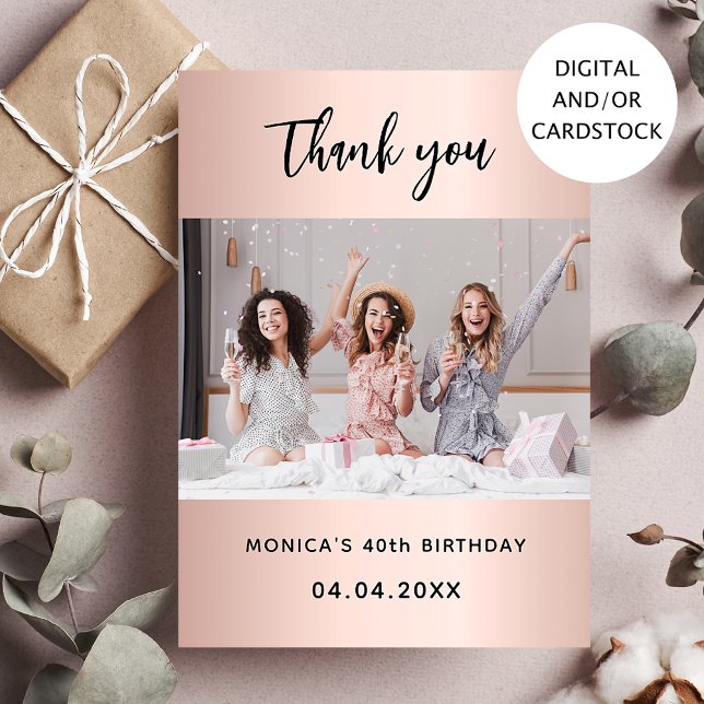Photo d'anniversaire rose or carte de remerciement (Créateur téléchargé)