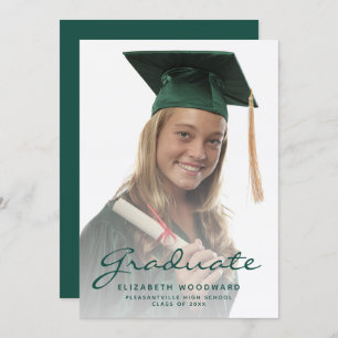 Photo Dark Green Script Graduation Faire-part