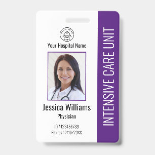Photo de badge d'employé moderne avec logo violet