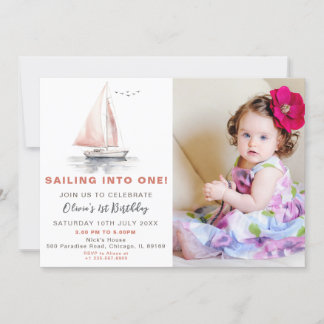 Photo de bateau à voile rose modifiable Invitation