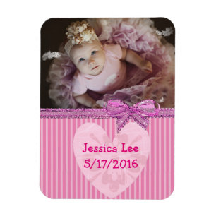 Photo de bébé personnalisée Magnet Pink Stripes