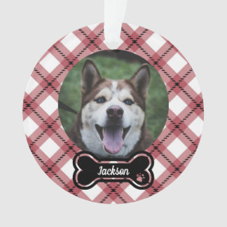 Photo de chien à étiquette os plaid argyle rouge