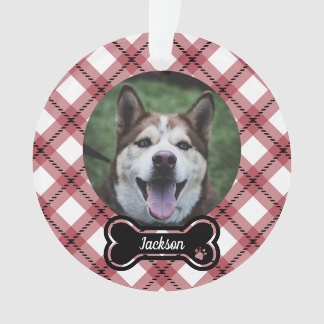 Photo de chien à étiquette os plaid argyle rouge (devant)
