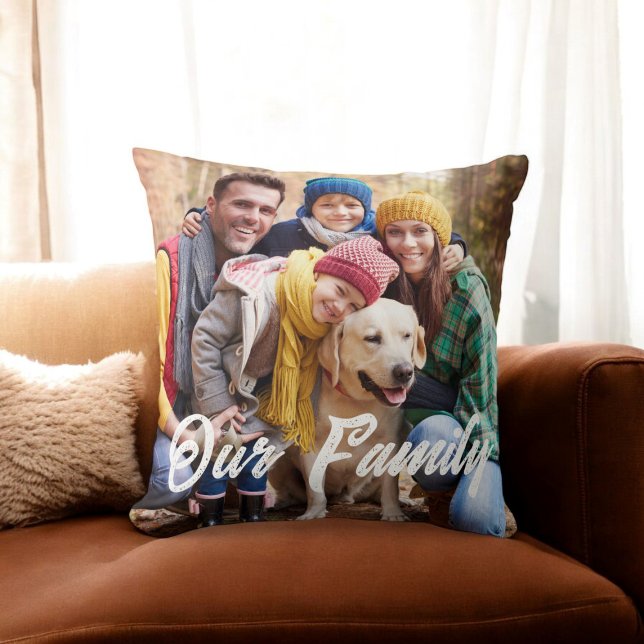 Photo de famille amusant coussin à jeton simple (fun family photo throw pillow )
