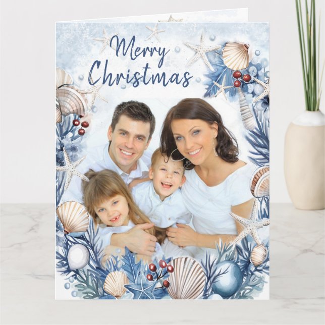 Photo de famille Carte de Noël côtière (Devant)