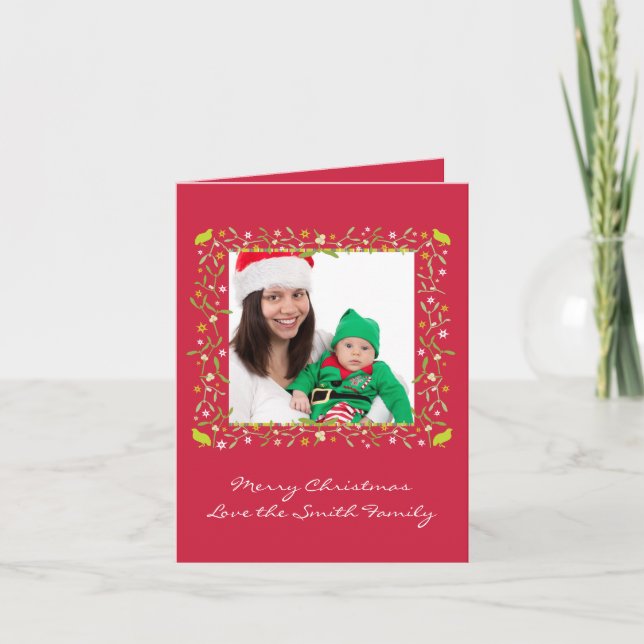 Photo de famille carte de noël rouge mistletoe & é (Devant)