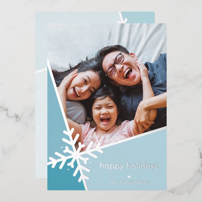PHOTO DE FAMILLE flocon de neige bleu vacances mod (Recto/Verso)