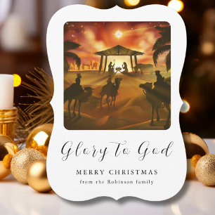 Photo de famille Noël Nativité Gloire à Dieu Carte