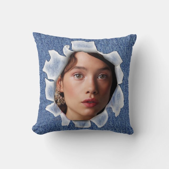 Photo de famille sur un coussin denim (Recto)