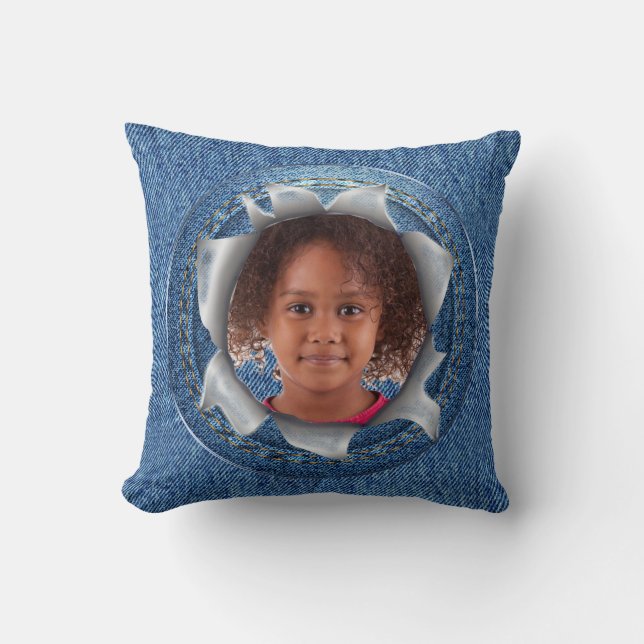Photo de famille sur un coussin denim (Recto)