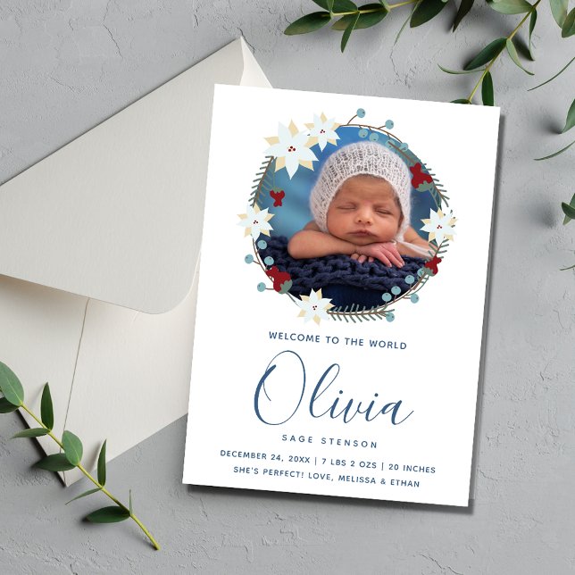 Photo de la couronne de Noël Nouveau Faire-part de (Christmas Wreath Photo New Baby Birth Announcement)