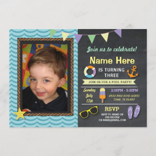 Photo de la fête de la piscine Invitation bleu d'é