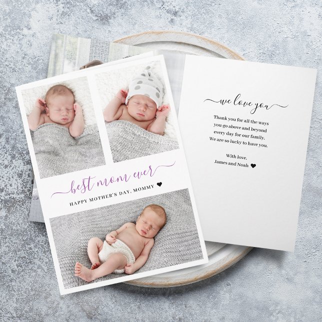 Photo de la Fête des Mères moderne Collage Carte p (Modern Mother's Day Photo Collage Folded Card)