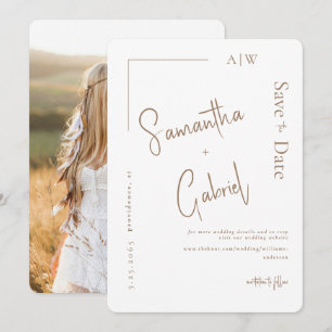Photo de mariage contemporain à save the date blan
