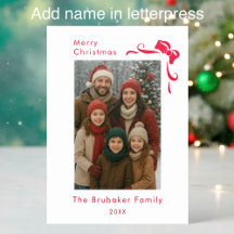 Photo de Noël avec un nœud rouge vertical moderne
