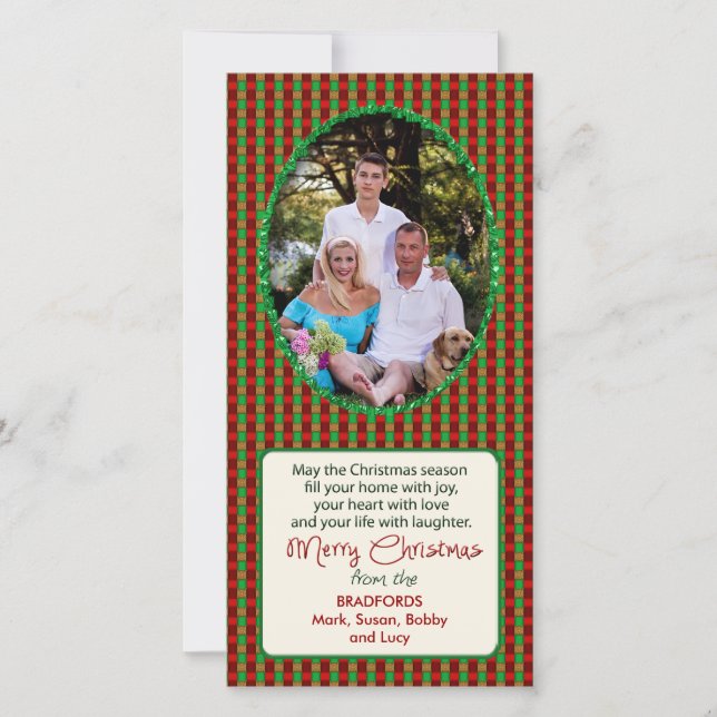 PHOTO DE NOËL CARTE DE SALUT - RED PLAID (Devant)
