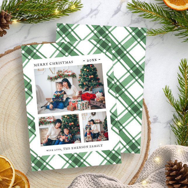 Photo de Noël Carte de vacances Green Plaid (Christmas Photo Green Plaid Holiday Card
)