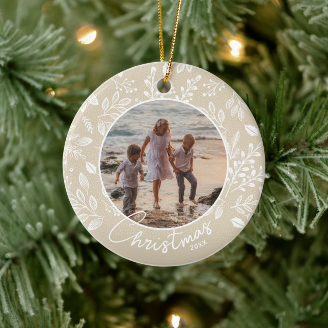 Photo de Noël de famille Ornement en céramique ivo (Arbre)