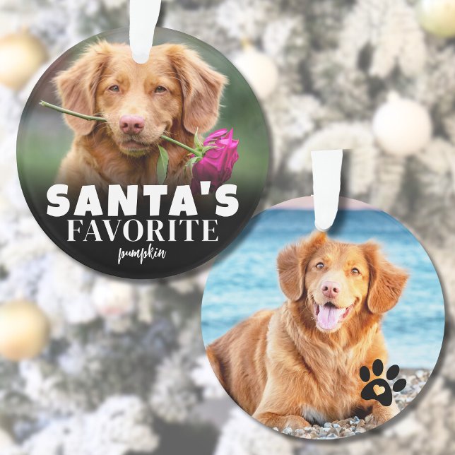 Photo de Noël du chien préféré du joli Père Noël (Cute Santa's Favorite Dog Photo Christmas Ornament)