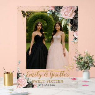 Photo de Quinceanera Florale Rose Pâle et Noire po