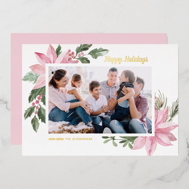 Photo de vacances joyeuses avec des poinsettias ro (Recto/Verso)